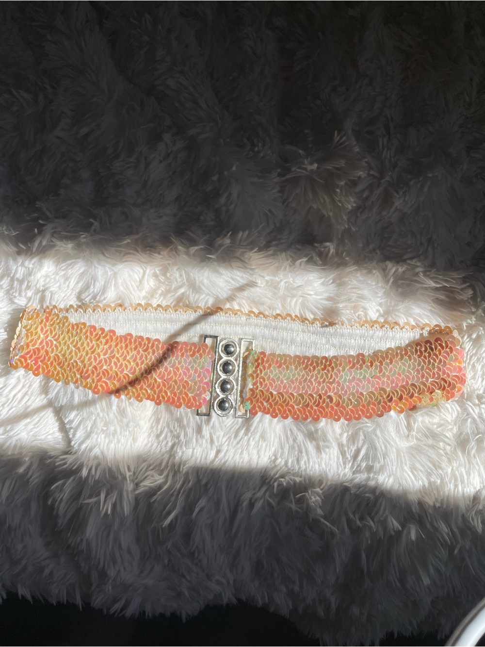 2000s Iridescent Peach Sequin Stretch Waist Belt